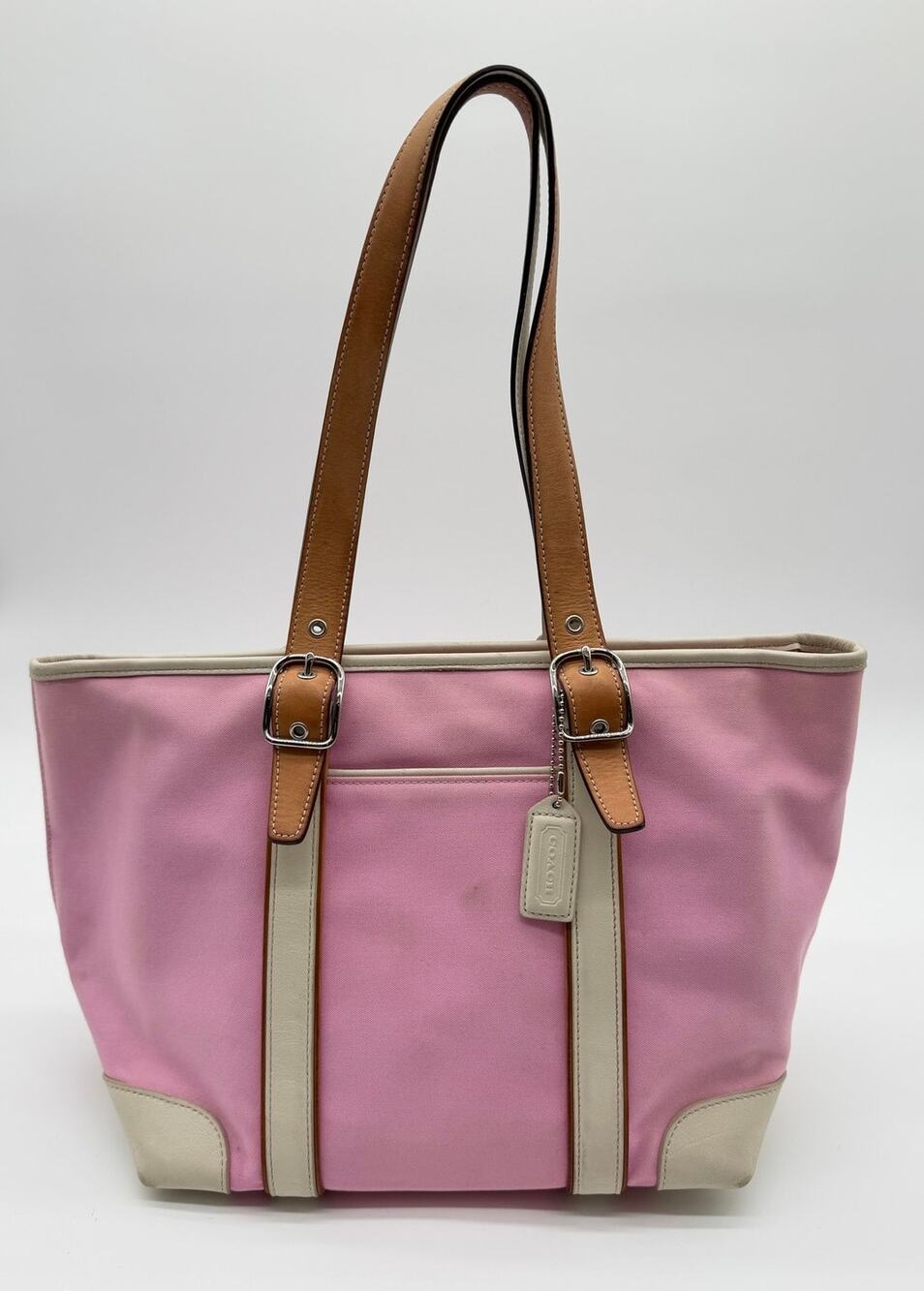 Coach | Vintage Hamptons Pink Canvas White Leather Tote Bag 7740